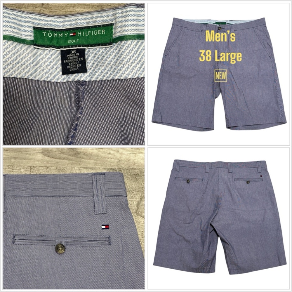 Mens Tommy Hilfiger Golf 38 Large Khakis Chino Shorts Heather Blue Stretch Twill